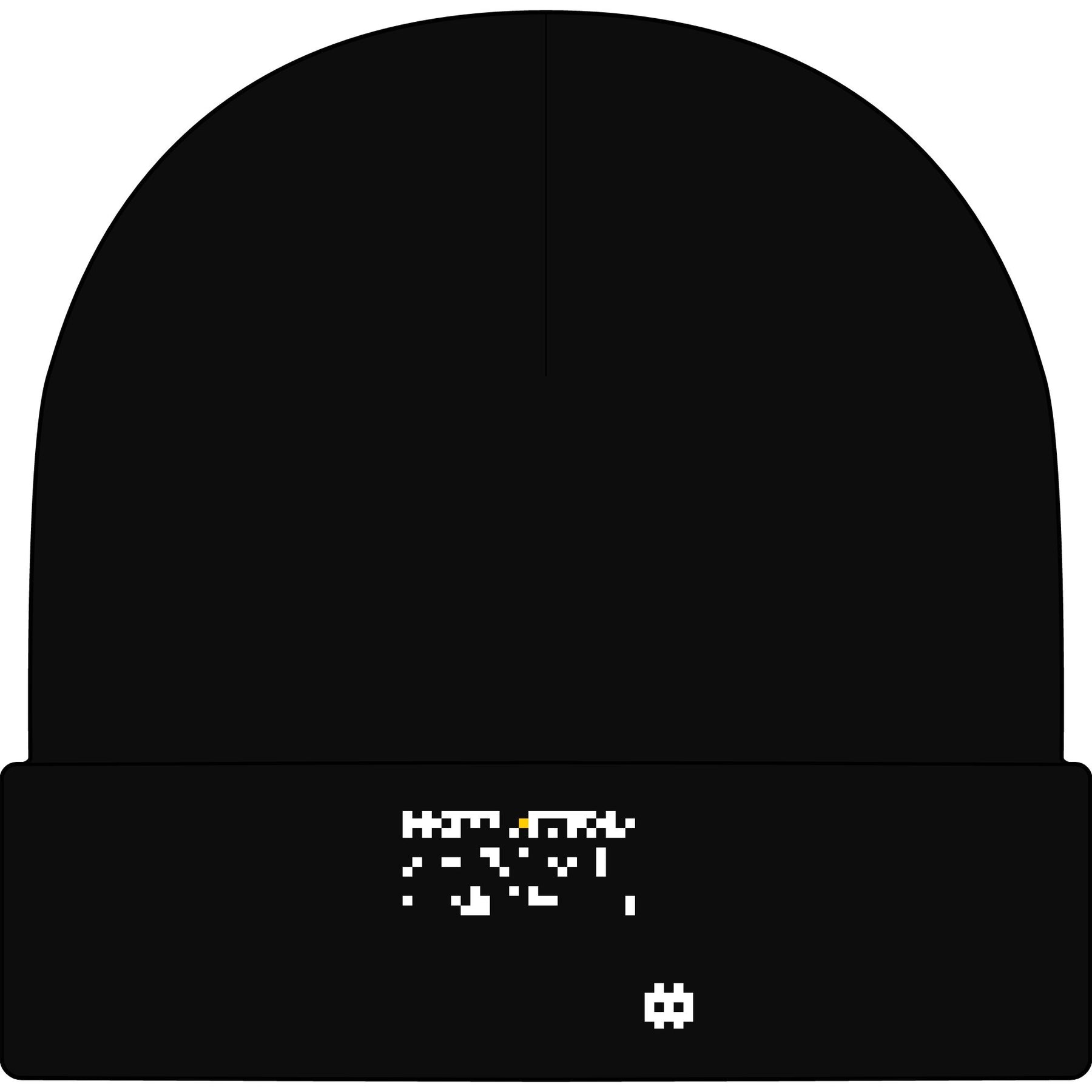 The Static Beanie by Pixel Threads. Knit beanie carrying three pixel bands of static fading toward quiet.