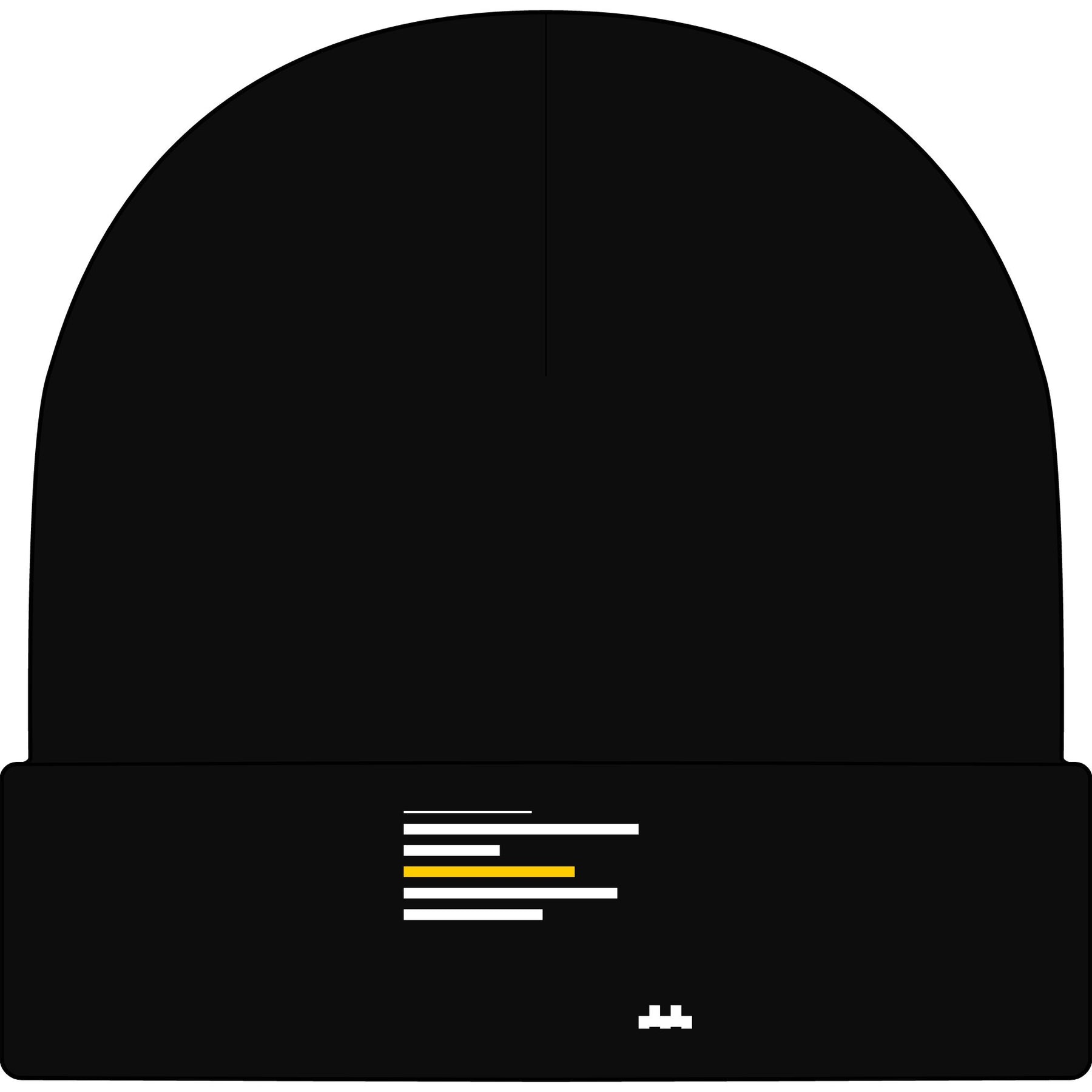 The Ident Beanie by Pixel Threads. Knit beanie carrying seven pixel lines of record with one reading in full signal.