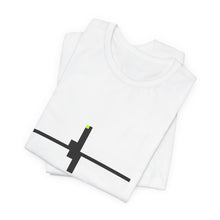 The Pulse Tee by Pixel Threads. Unisex cotton tee folded with the chest print showing., view 3