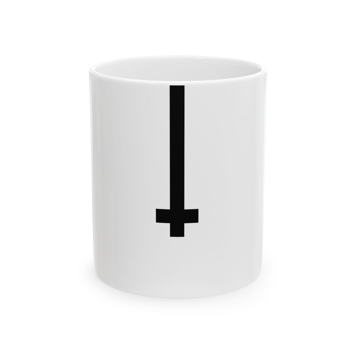 The North Mug by Pixel Threads. Ceramic mug, front view, a pixel compass with its needle on one bright point.