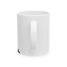 The Handshake Mug by Pixel Threads. Ceramic mug seen from the side with the handle turned away., view 3