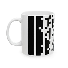 The Test Pattern Mug by Pixel Threads. Ceramic mug with the handle on the right and the edge of the print showing., view 4