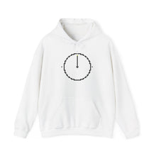 The True North Hoodie by Pixel Threads. Unisex fleece hoodie laid flat, front view, one pixel ring and needle holding a bright point., view 1