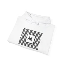 The Interference Hoodie by Pixel Threads. Unisex fleece hoodie folded with the chest print showing., view 4