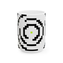 The Archive Mug by Pixel Threads. Ceramic mug, angled front view with the print showing., view 2