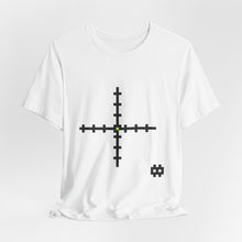 The Meridian Tee by Pixel Threads. Unisex cotton tee styled front view with the crossed pixel lines across the chest., view 4