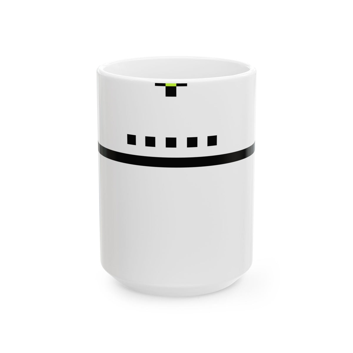 The Horizon Mug by Pixel Threads. Ceramic mug, angled front view with the print showing., alternate view