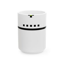 The Horizon Mug by Pixel Threads. Ceramic mug, angled front view with the print showing., view 2