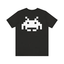 The Signal Tee by Pixel Threads in black, back view, the 8 bit signal emblem printed large and centered between the shoulders, view 3