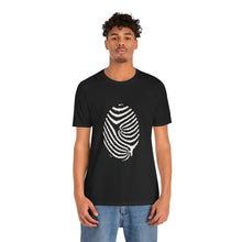 Model wearing the black Fingerprint Tee, front view, view 6