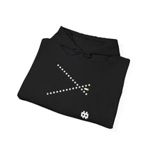 The Vector Hoodie by Pixel Threads. Unisex fleece hoodie folded with the chest print showing., view 4