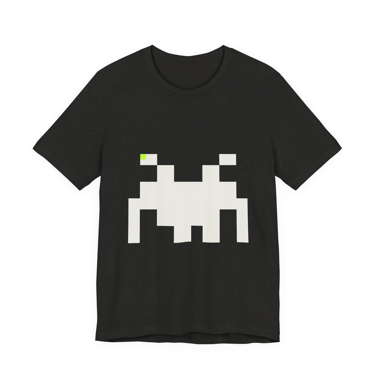 The Signal Tee Ink by Pixel Threads. Unisex cotton tee laid flat, front view, the signal emblem inverted in paper white on ink.