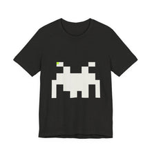 The Signal Tee Ink by Pixel Threads. Unisex cotton tee laid flat, front view, the signal emblem inverted in paper white on ink., view 1