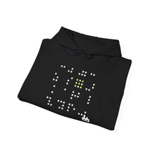 The Cipher Hoodie by Pixel Threads. Unisex fleece hoodie folded with the chest print showing., view 4