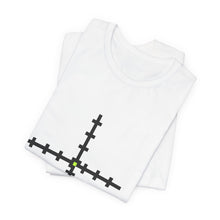 The Meridian Tee by Pixel Threads. Unisex cotton tee folded with the chest print showing., view 3