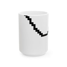 The Waveform Mug by Pixel Threads. Ceramic mug, angled front view with the print showing., view 2