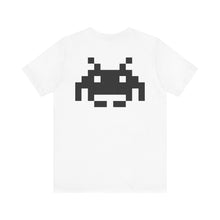 The Signal Tee by Pixel Threads in white, back view, the 8 bit signal emblem printed large and centered between the shoulders, view 4