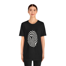 Model wearing the black Fingerprint Tee, front view, view 5