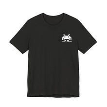 The Signal Tee by Pixel Threads in black heather, 8-bit signal emblem on the chest, view 1
