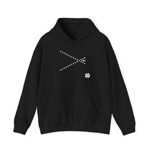 The Vector Hoodie by Pixel Threads. Unisex fleece hoodie laid flat, front view, a pixel chevron narrowing to a lit point., view 1