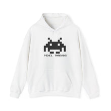 The Static Hoodie by Pixel Threads in white, 8-bit signal emblem on the chest, view 2