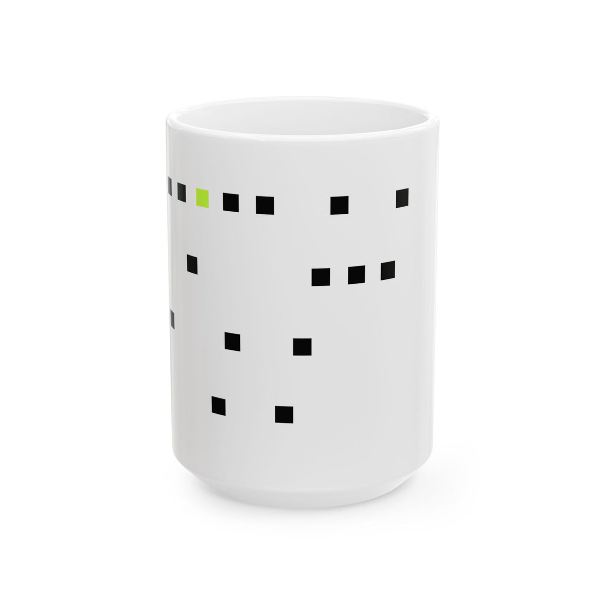 The Memory Mug by Pixel Threads. Ceramic mug, angled front view with the print showing., alternate view