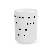 The Memory Mug by Pixel Threads. Ceramic mug, angled front view with the print showing., view 2