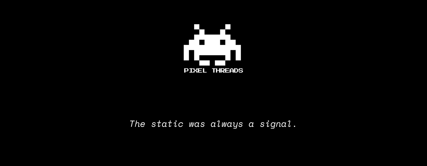 Pixel Threads 8-bit signal emblem on black